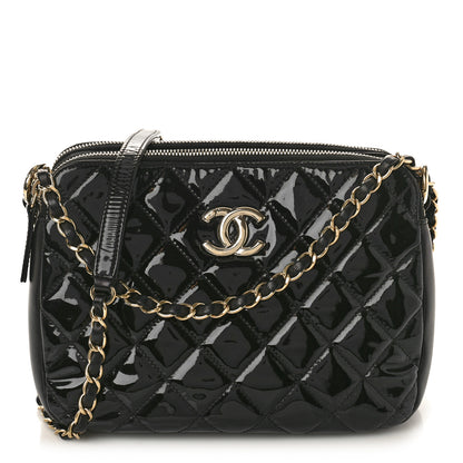 Chanel Patent Quilted Crown CC Double Zip Shoulder Bag Black 1 of 9