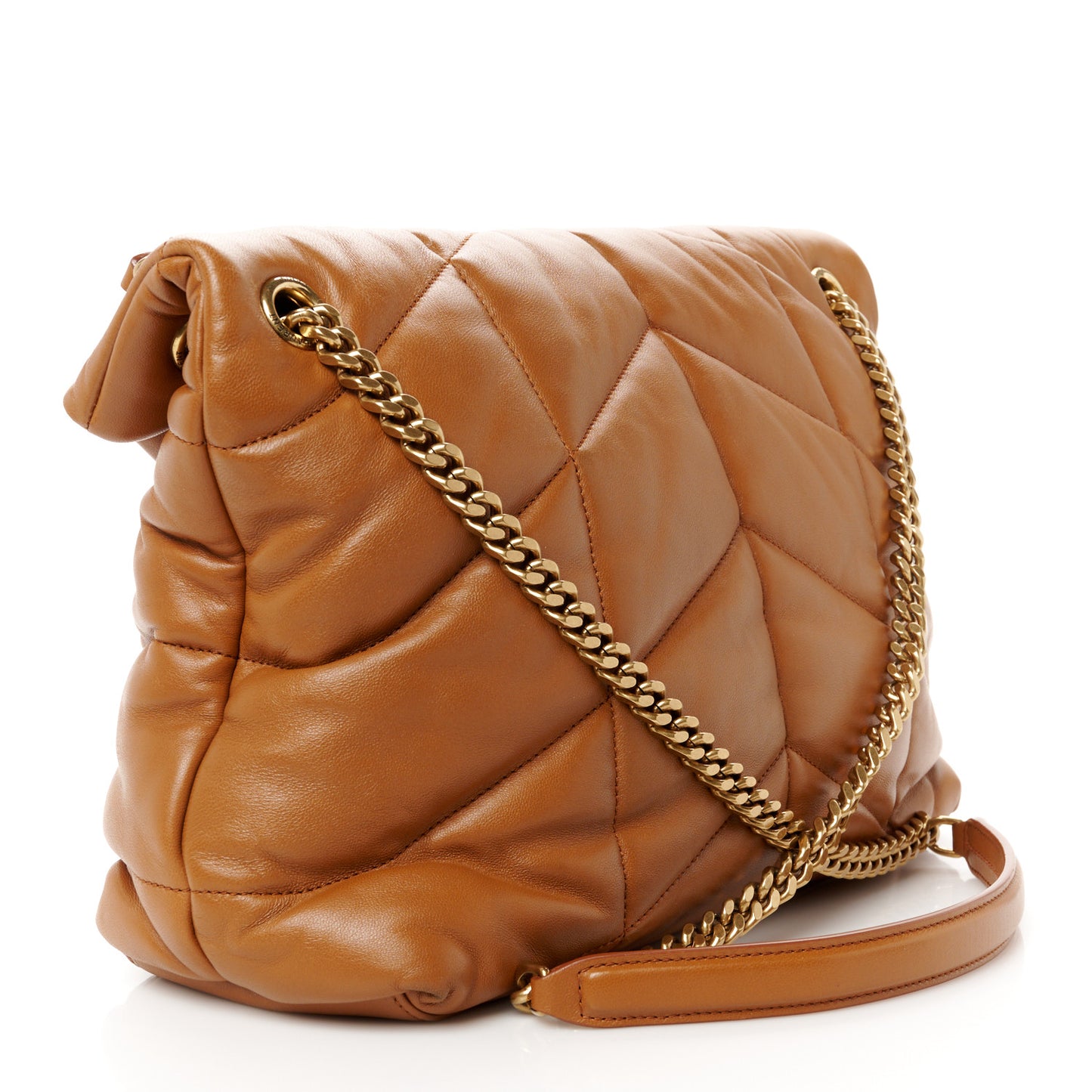 Lambskin Quilted Medium Loulou Puffer Monogram Chain Satchel Miel Dark