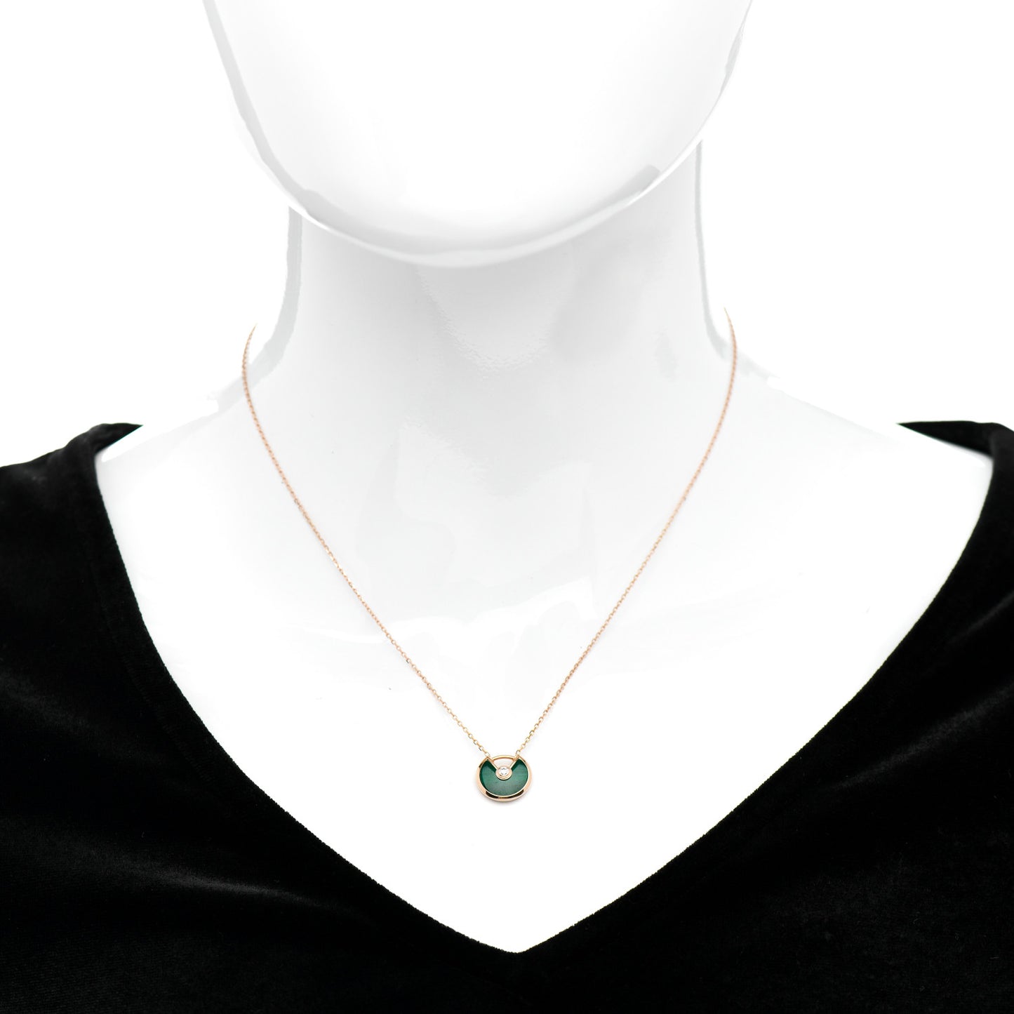 18K Pink Gold Diamond Malachite XS Amulette de Cartier Pendant Necklace