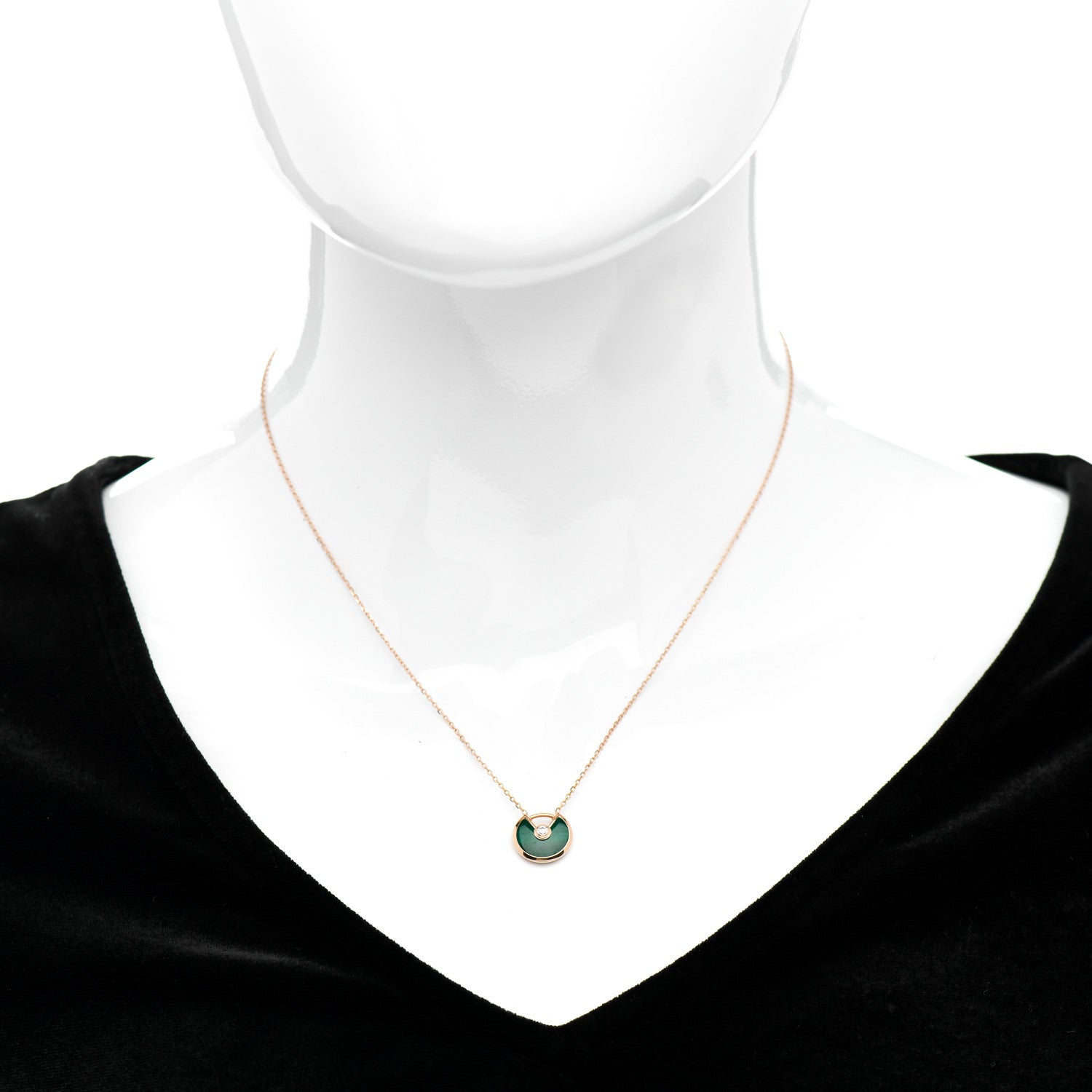 Cartier 18K Pink Gold Diamond Malachite XS Amulette de Cartier Pendant Necklace 2 of 5