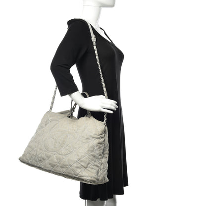 Chanel Iridescent Calfskin Diamond Stitched CC Shopping Tote Gris Clair 2 of 15