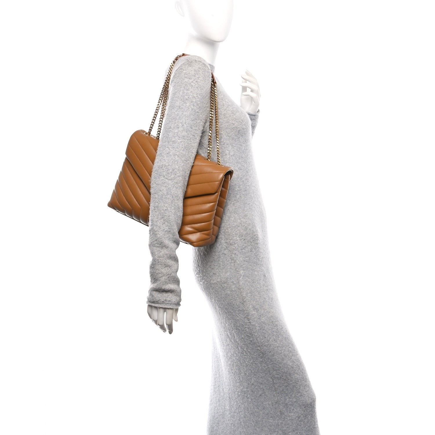 Saint Laurent Calfskin Y Quilted Monogram Medium Loulou Chain Satchel Dark Natural 2 of 10