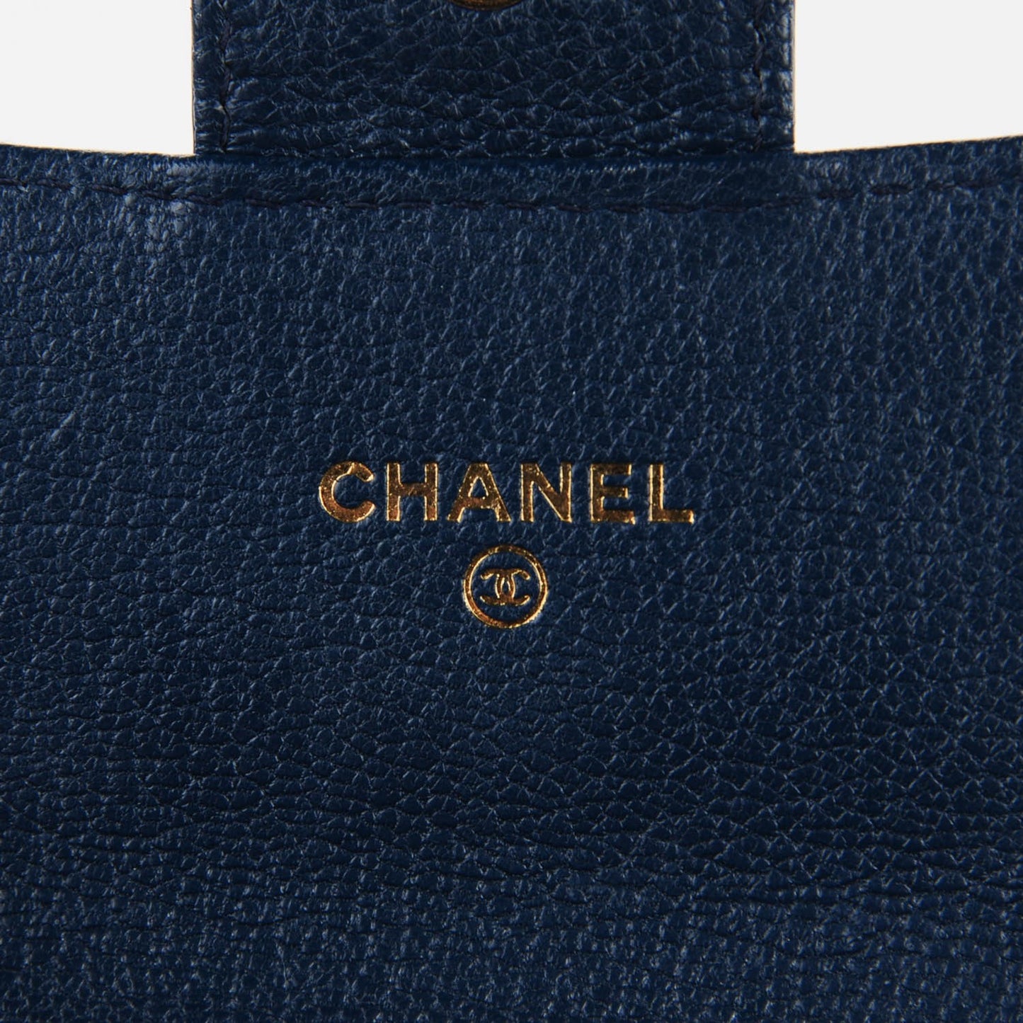 Patent Goatskin Quilted CC Eyelet Wallet On Chain Blue