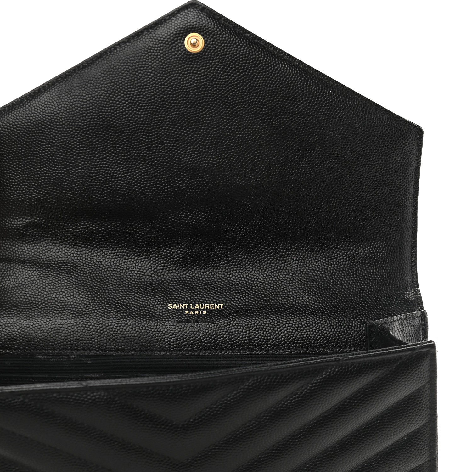 Saint Laurent Grain De Poudre Matelasse Chevron Monogram Envelope Clutch Black 9 of 10