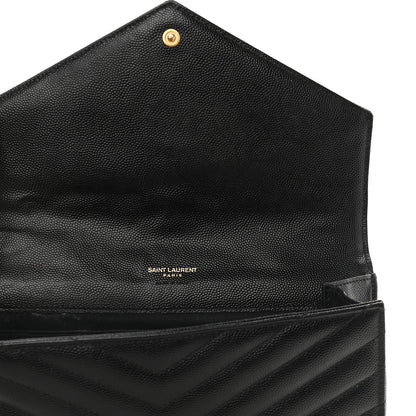 Saint Laurent Grain De Poudre Matelasse Chevron Monogram Envelope Clutch Black 9 of 10