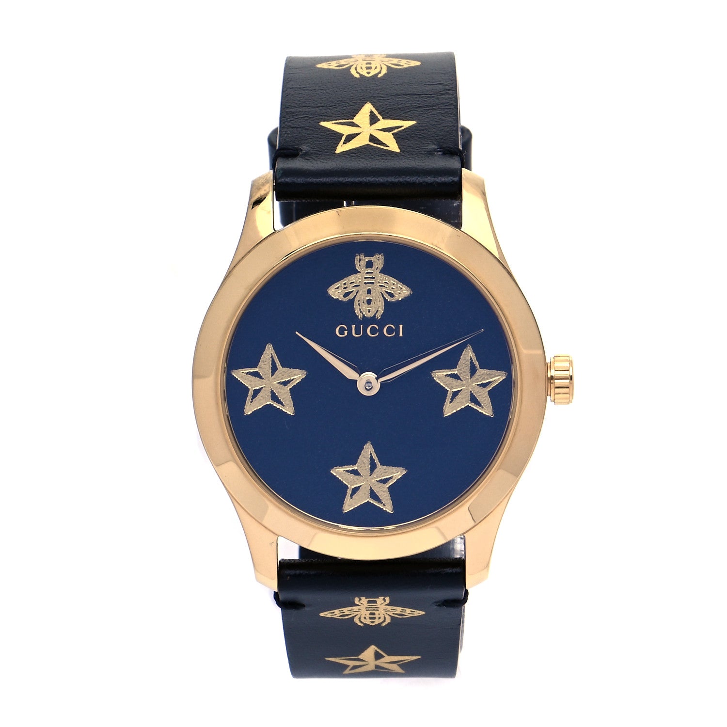 Gucci Stainless Steel Calfskin 38mm G-Timeless Bee Star Quartz Watch Black 1 of 8