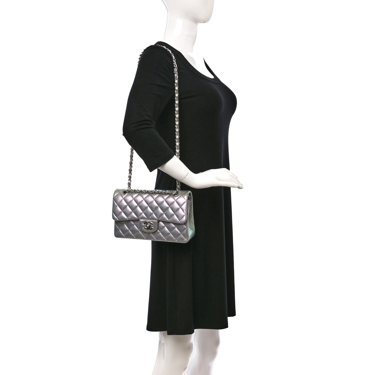 Chanel Iridescent Calfskin Quilted Small Double Flap Light Purple 2 of 13