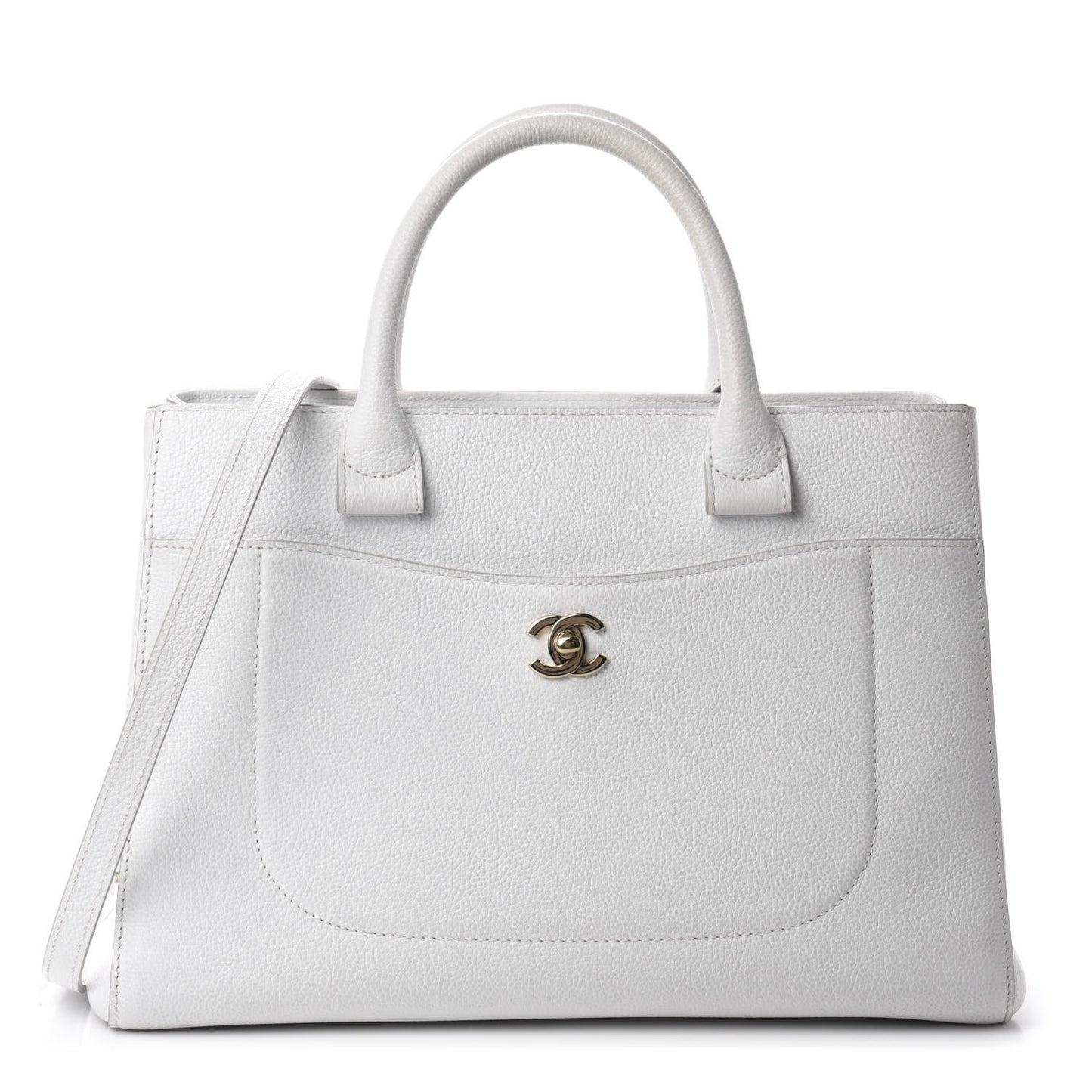 Grained Calfskin Small Neo Executive Shopper Tote White