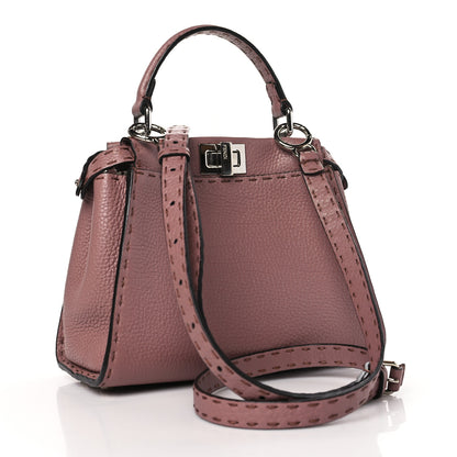 Fendi Cuoio Romano Selleria Bi-Color Mini Peekaboo Iconic Satchel English Rose Camelia 3 of 10