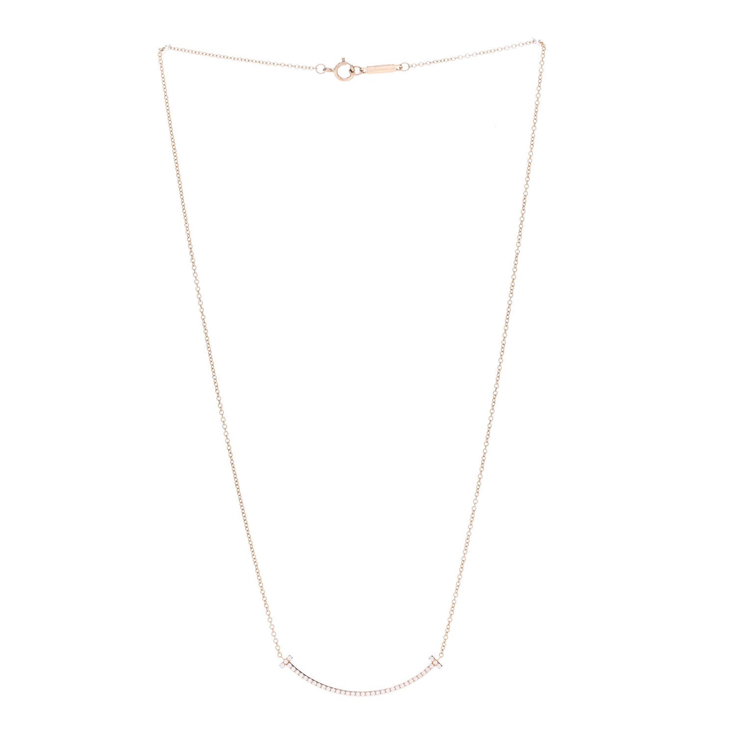18K Rose Gold Diamond Small T Smile Pendant Necklace