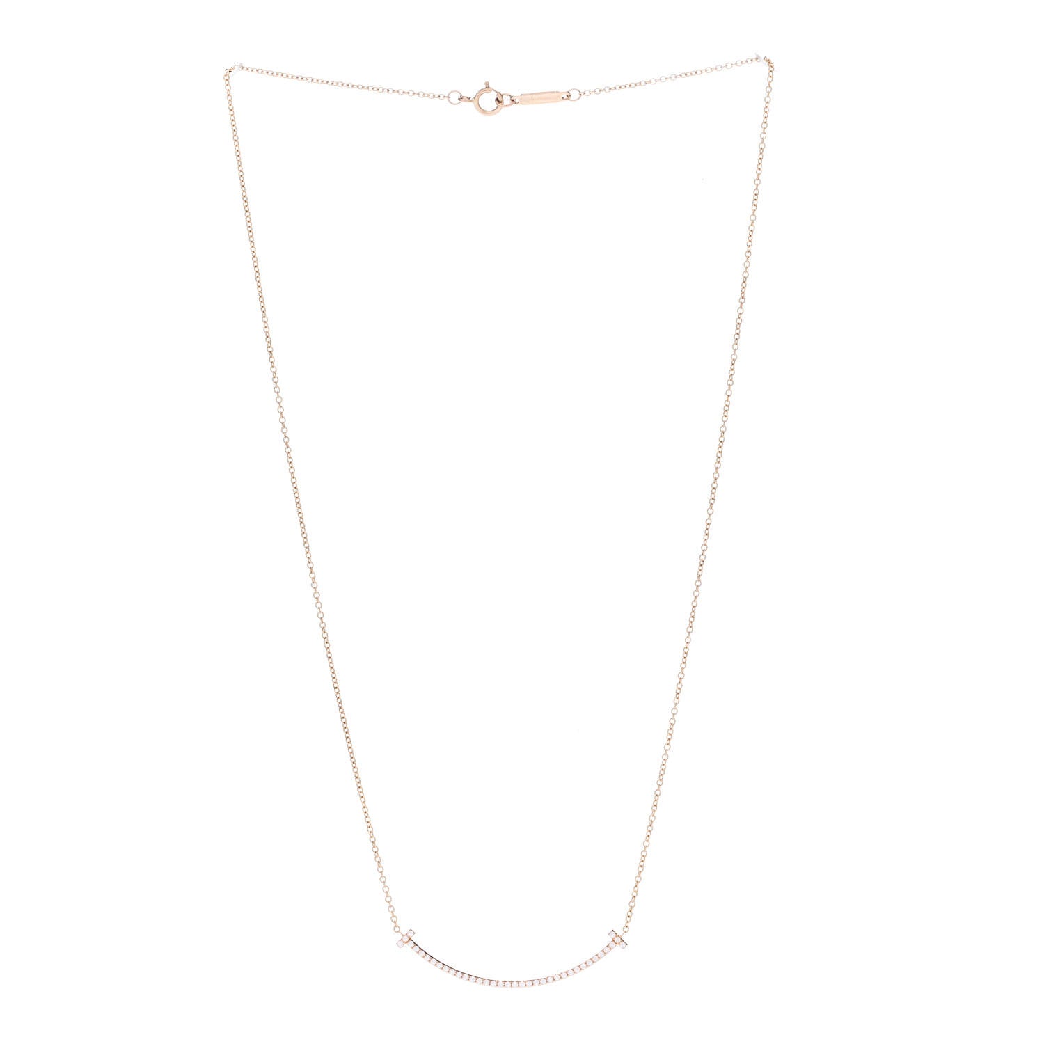 Tiffany 18K Rose Gold Diamond Small T Smile Pendant Necklace 3 of 6