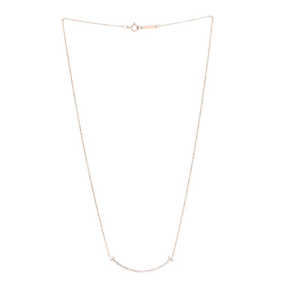 Tiffany 18K Rose Gold Diamond Small T Smile Pendant Necklace 3 of 6