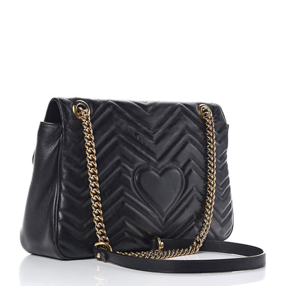 Gucci Calfskin Matelasse Medium GG Marmont Shoulder Bag Black 3 of 14