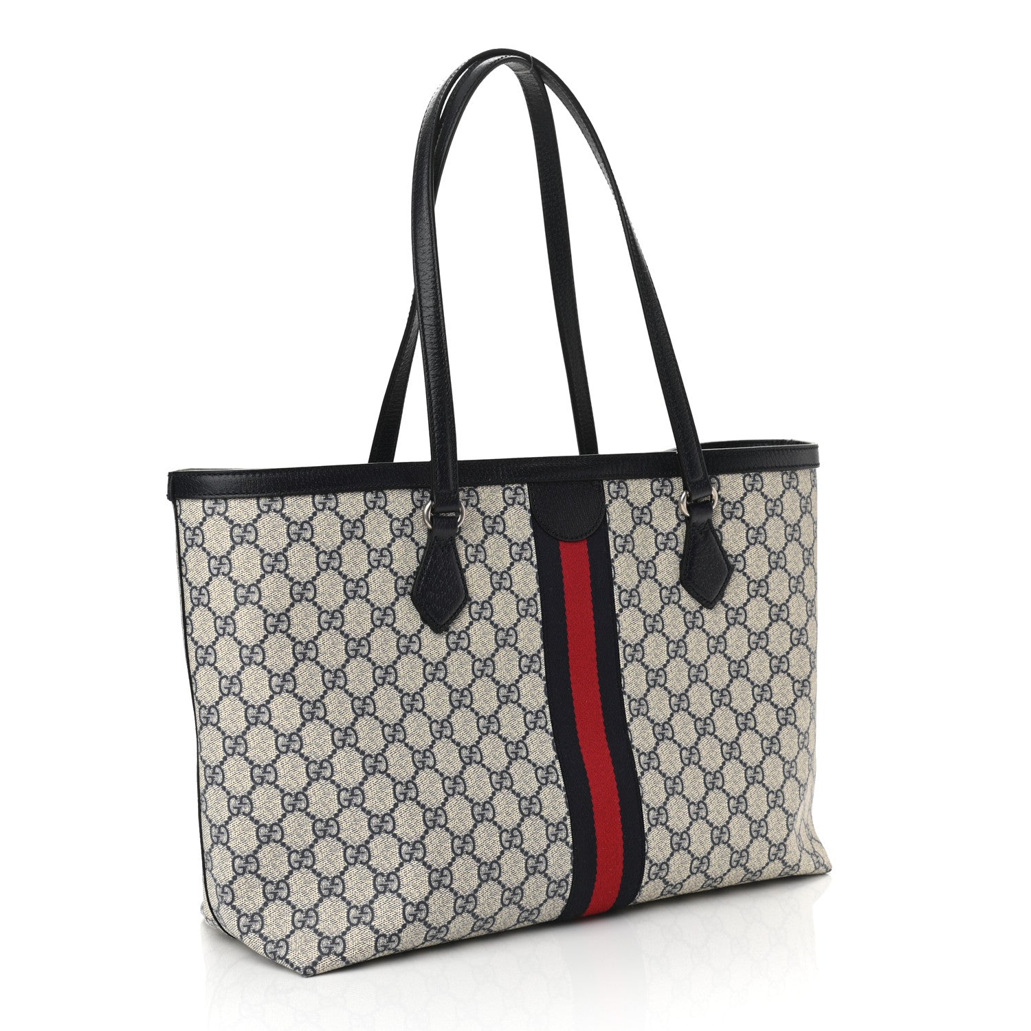 Gucci GG Supreme Monogram Textured Calfskin Web Medium Ophidia Shopping Tote Beige Blue 3 of 10