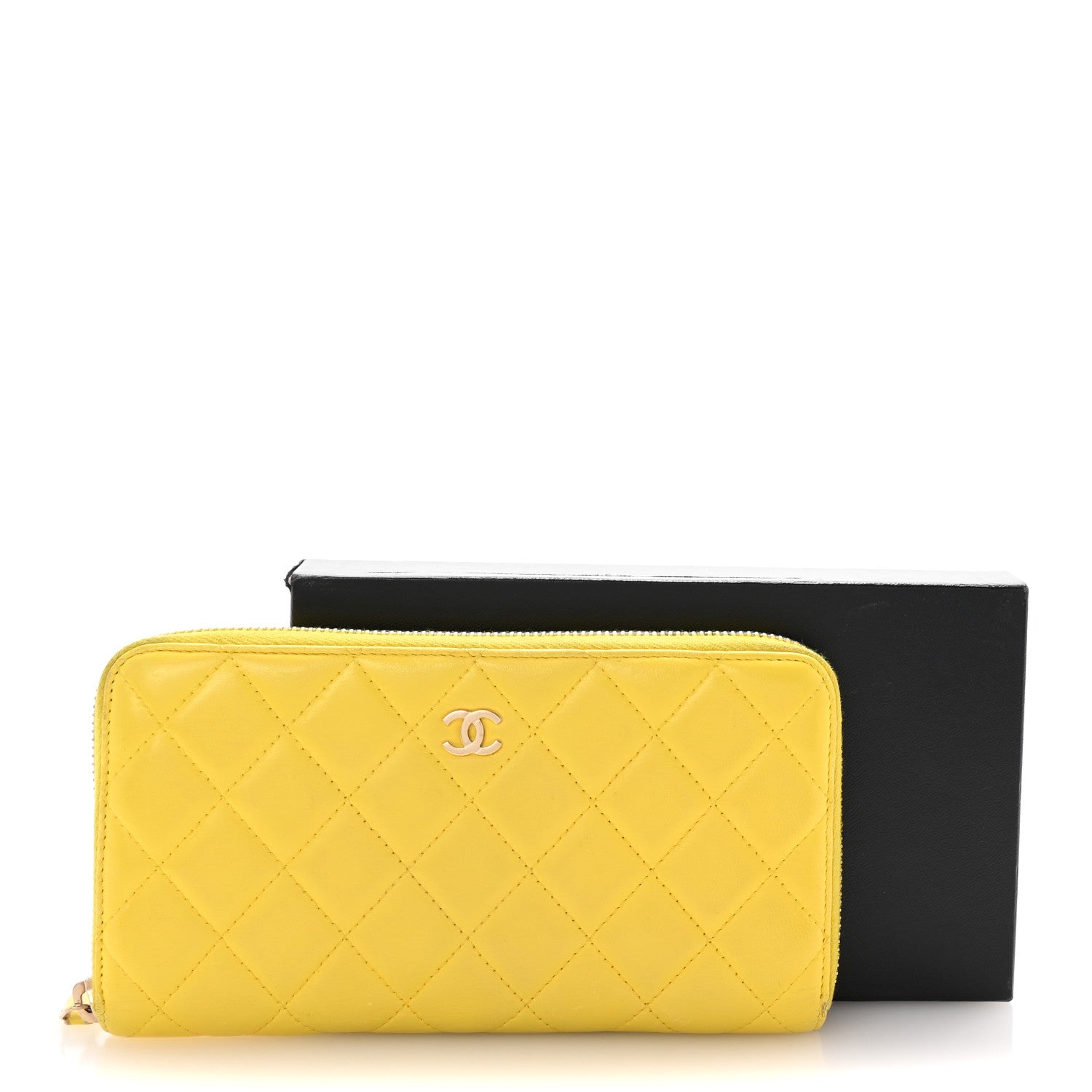 Chanel Lambskin Quilted Large Gusset Zip Around Wallet Yellow 9 of 9