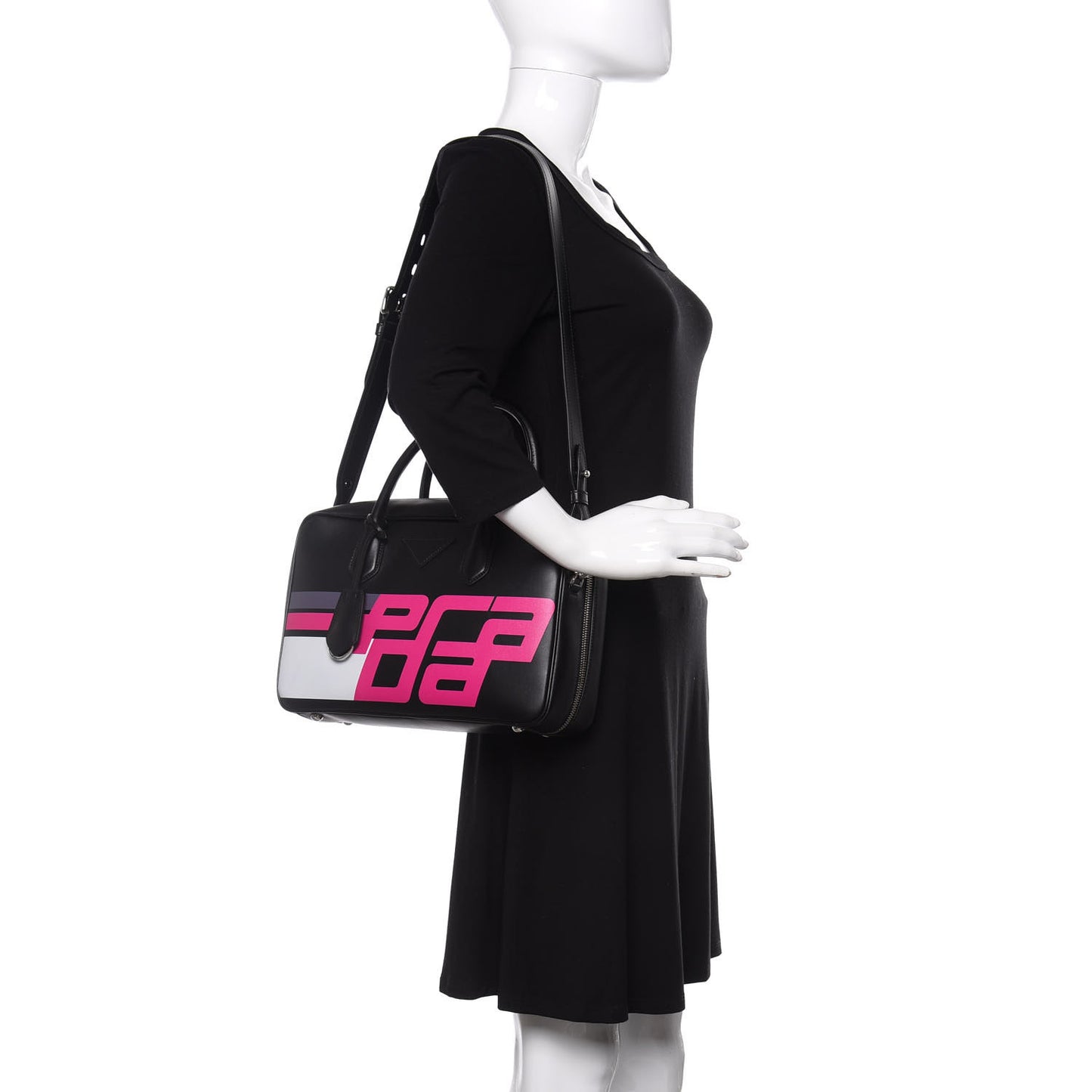 City Calfskin Racing Logo Bowler Black Fuxia