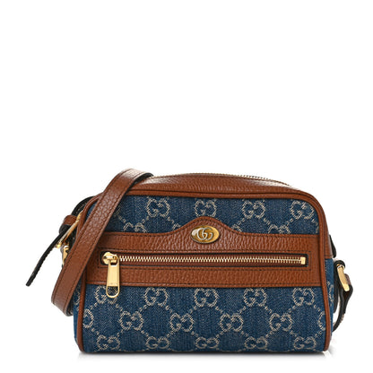 Gucci New Denim GG Monogram Dollar Calfskin Mini Ophidia Shoulder Bag Blue Tea Cuir Epilog 1 of 9