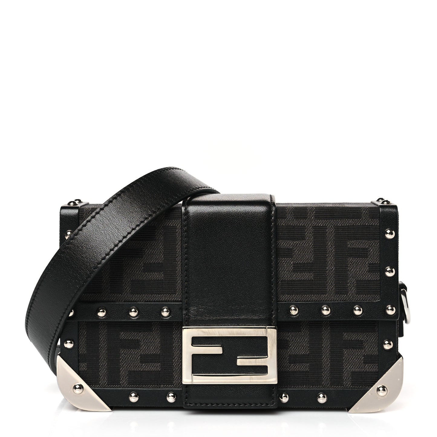 Recycled Fabric Jacquard Vitello Astro FF 1974 Mini Baguette Trunk Asfalto Black