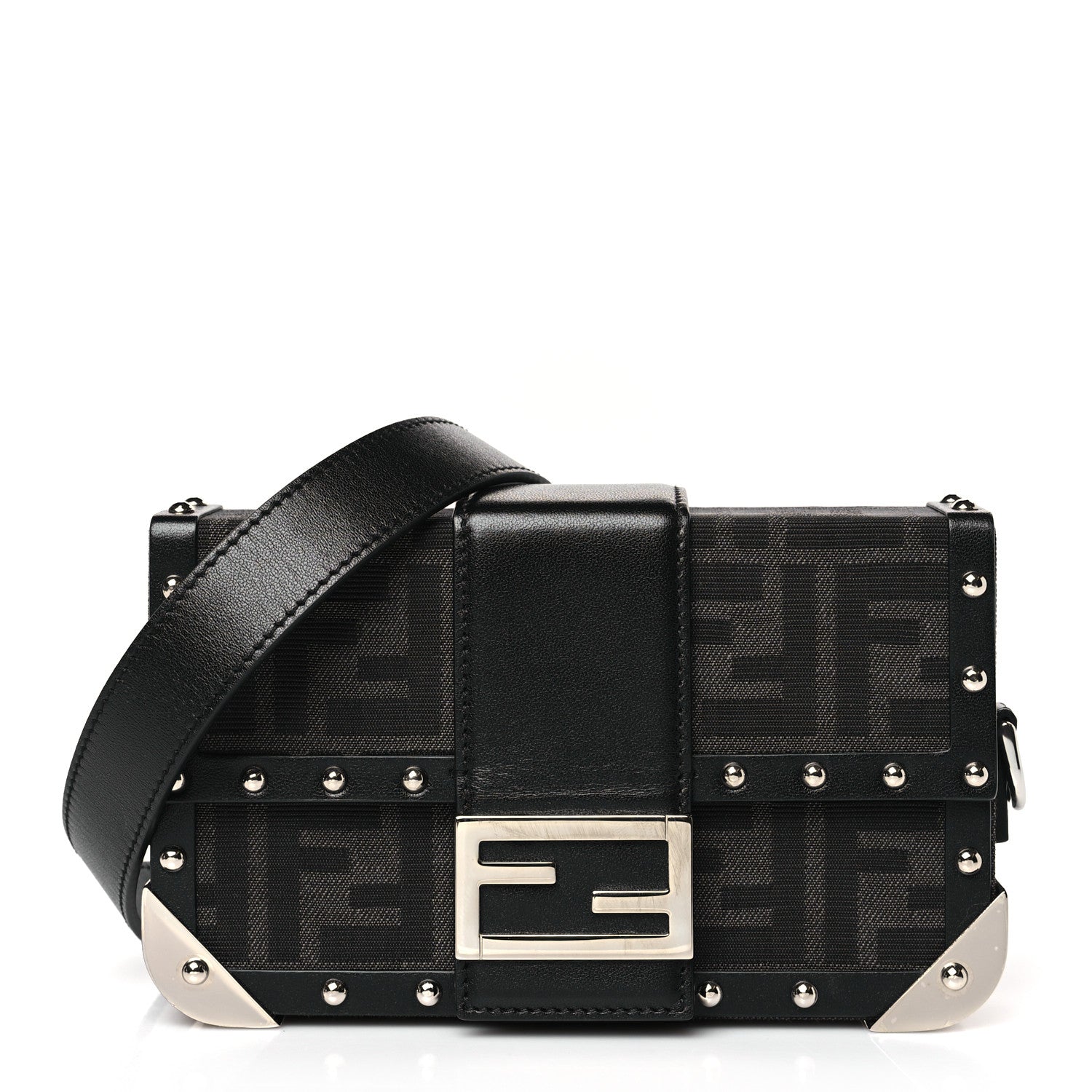 Fendi Recycled Fabric Jacquard Vitello Astro FF 1974 Mini Baguette Trunk Asfalto Black 1 of 9