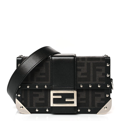 Fendi Recycled Fabric Jacquard Vitello Astro FF 1974 Mini Baguette Trunk Asfalto Black 1 of 9