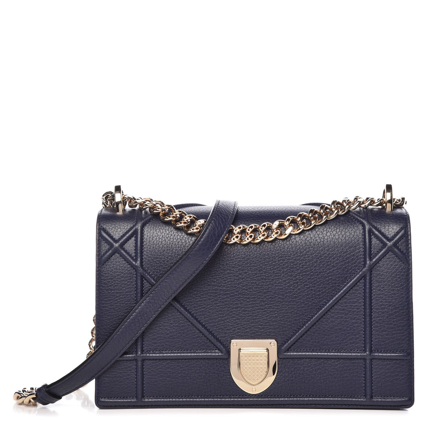 Grained Calfskin Medium Diorama Flap Bag Indigo Blue