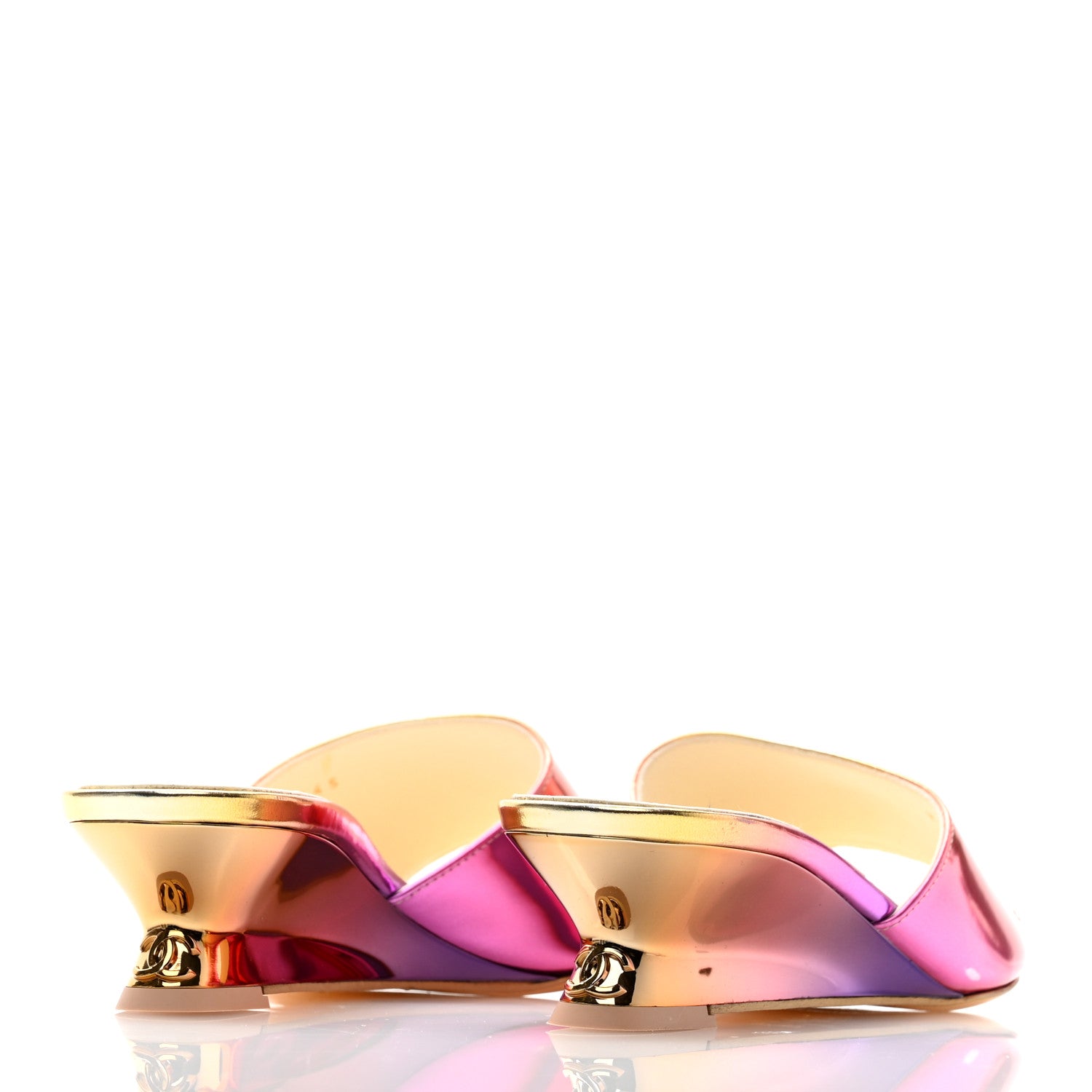 Chanel Laminated Calfskin Wedge Mules 35.5 Pink Orange Yellow 4 of 12