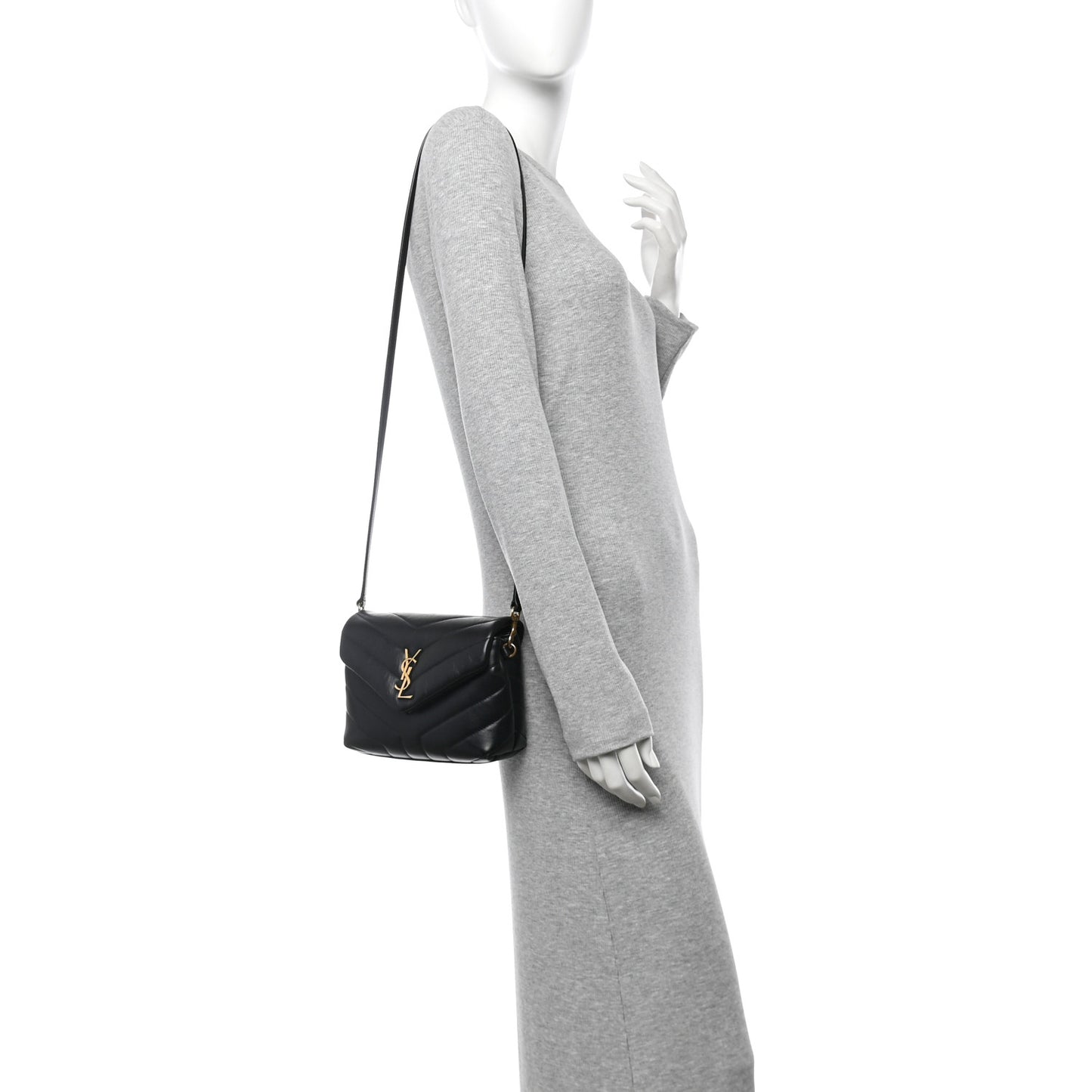 Calfskin Y Quilted Monogram Toy Loulou Crossbody Bag Black