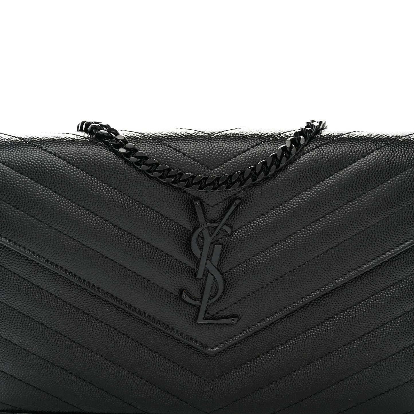 Grain De Poudre Matelasse Chevron Monogram Monochrome Envelope Chain Wallet Black