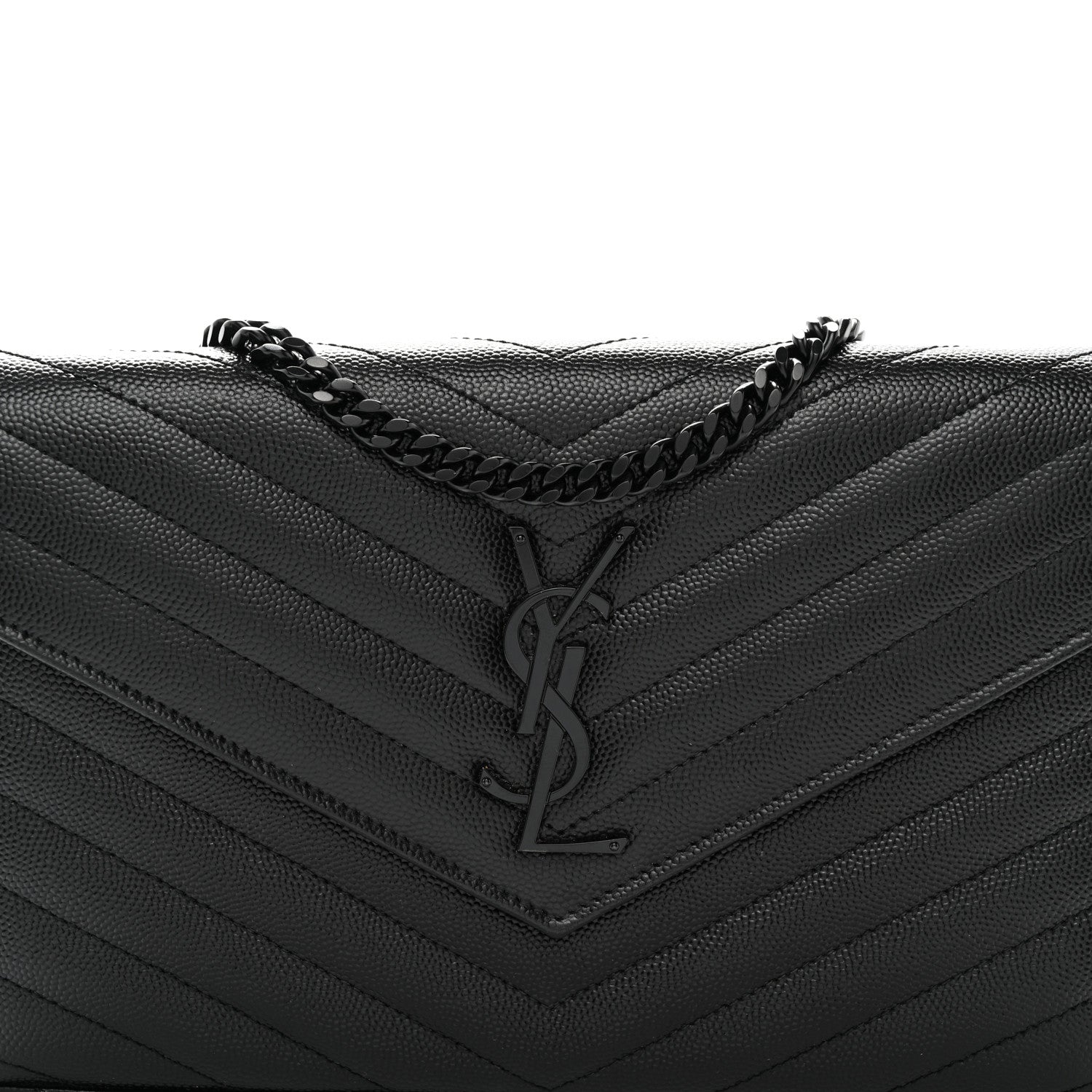 Saint Laurent Grain De Poudre Matelasse Chevron Monogram Monochrome Envelope Chain Wallet Black 9 of 11