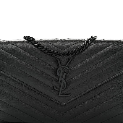Saint Laurent Grain De Poudre Matelasse Chevron Monogram Monochrome Envelope Chain Wallet Black 9 of 11