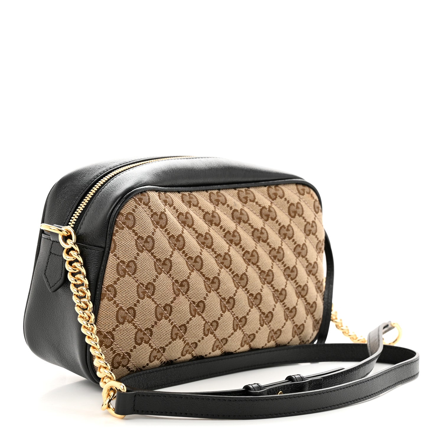 Gucci Monogram Matelasse Diagonal Small GG Marmont Chain Shoulder Bag Beige Black 3 of 13