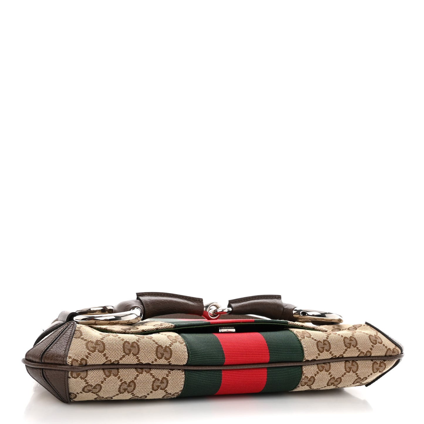Monogram Textured Dollar Calfskin Heavy Grosgrain Web Medium Maxi Horsebit Chain Shoulder Bag Beige Ebony New Acero