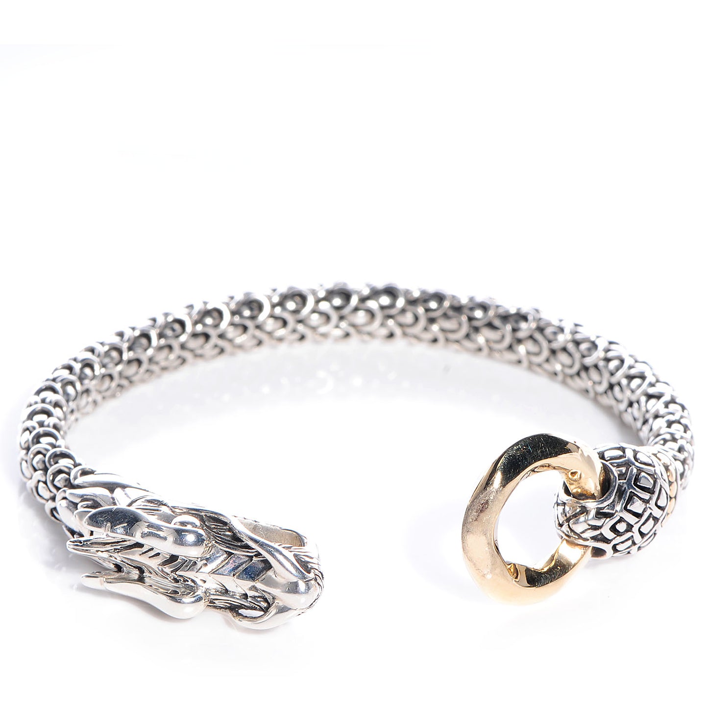 Sterling Silver 18K Yellow Gold 6mm Naga Dragon Bracelet