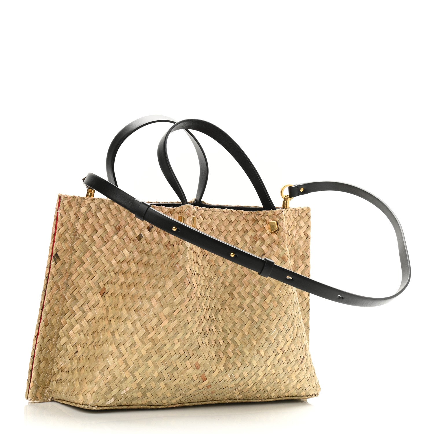 Valentino Garavani Raffia Medium Vlogo Escape Shopper Natural Black Rouge 4 of 10