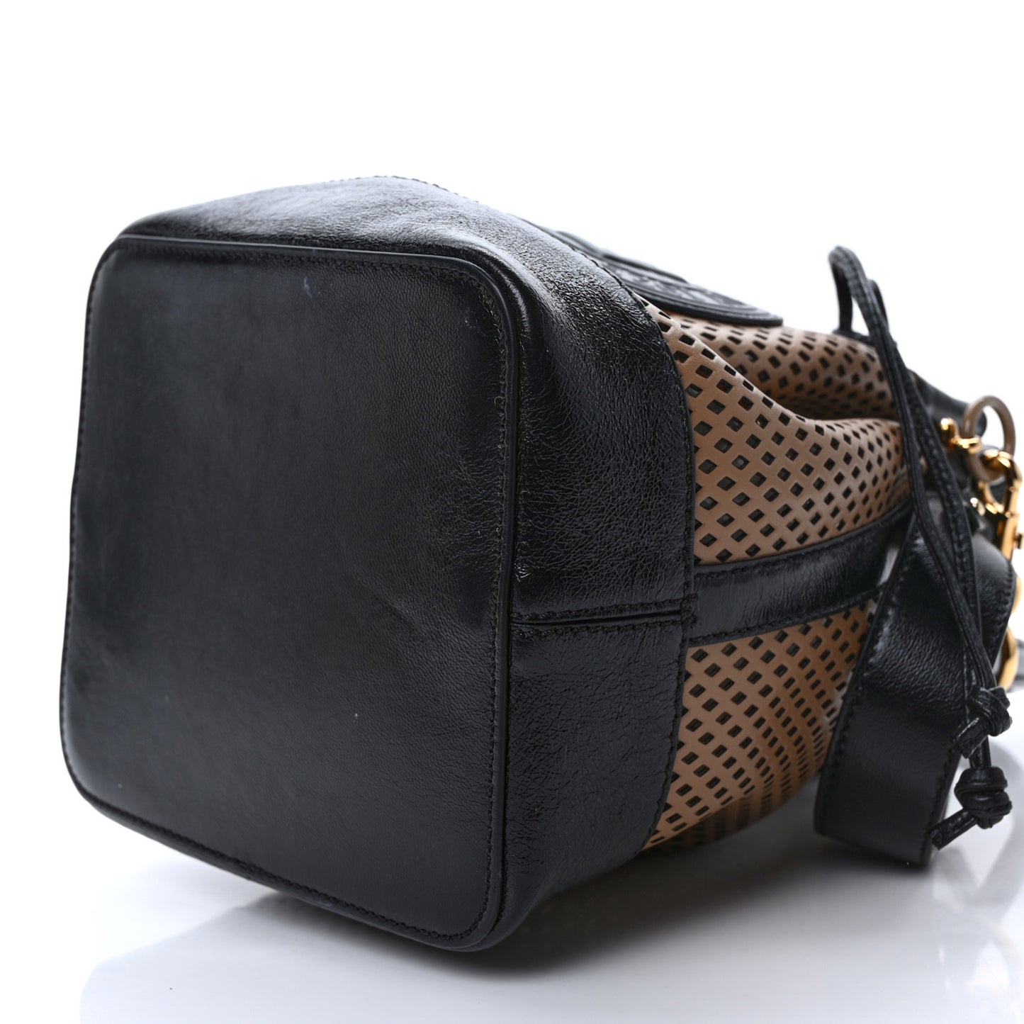 Vitello Liberty Glossy Lambskin F is Fendi Perforated Mini Mon Tresor Bucket Bag Sand Mimosa Black