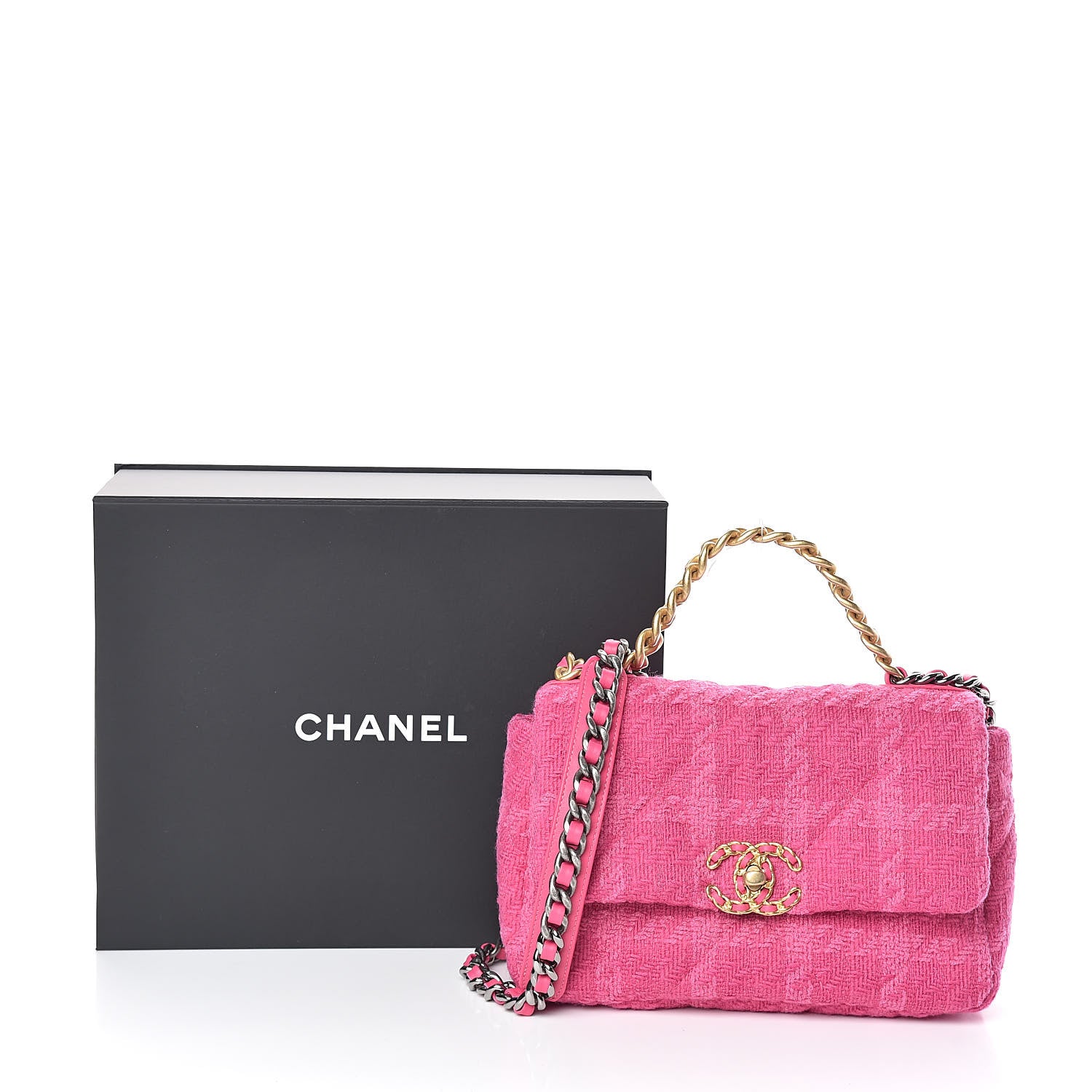 Chanel Tweed Quilted Medium 19 Flap Pink 11 of 11