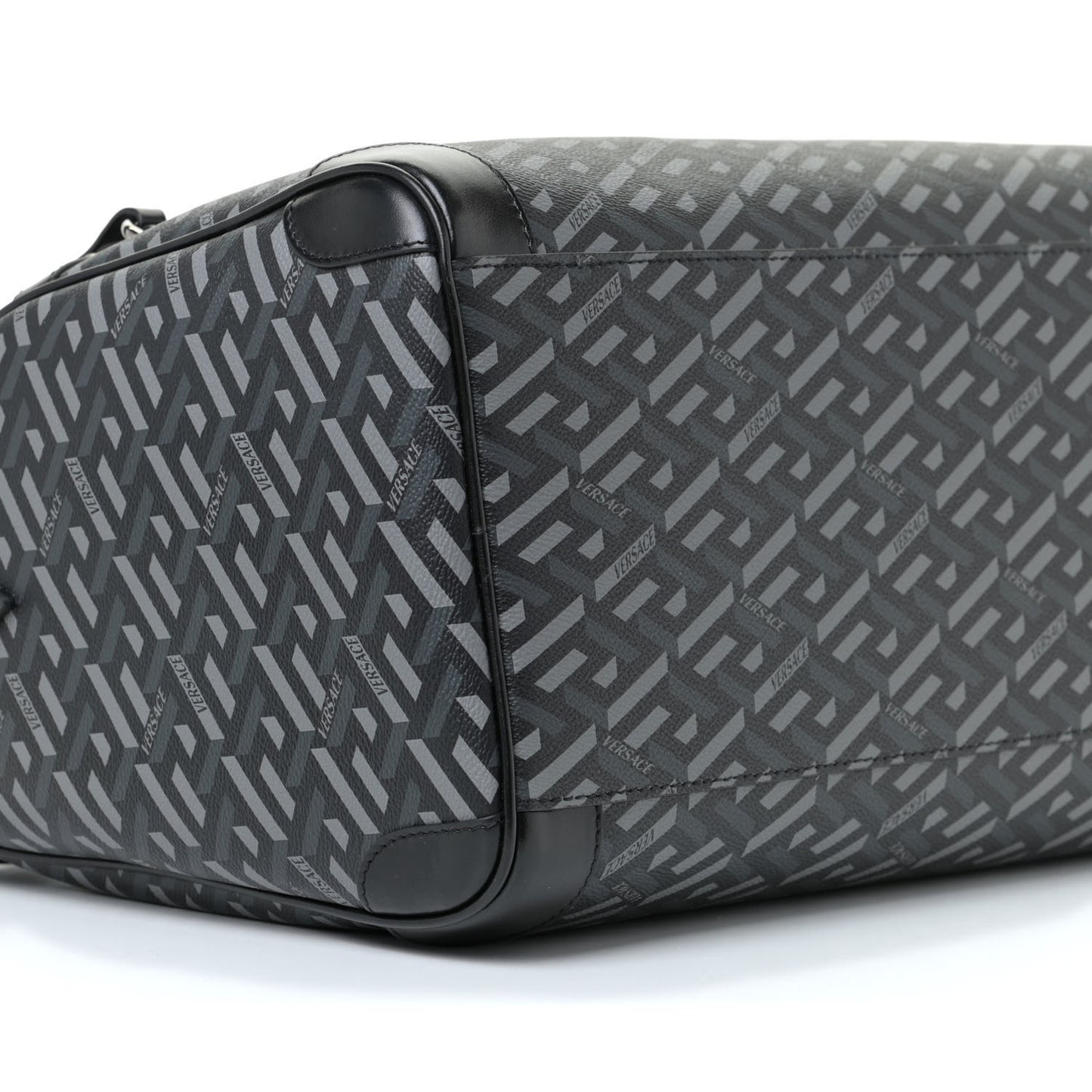Coated Canvas Calfskin La Greca Signature Travel Bag Black Grey