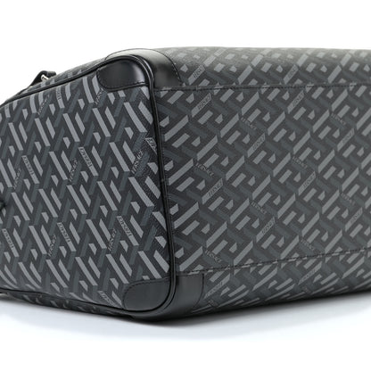 Versace Coated Canvas Calfskin La Greca Signature Travel Bag Black Grey 6 of 10