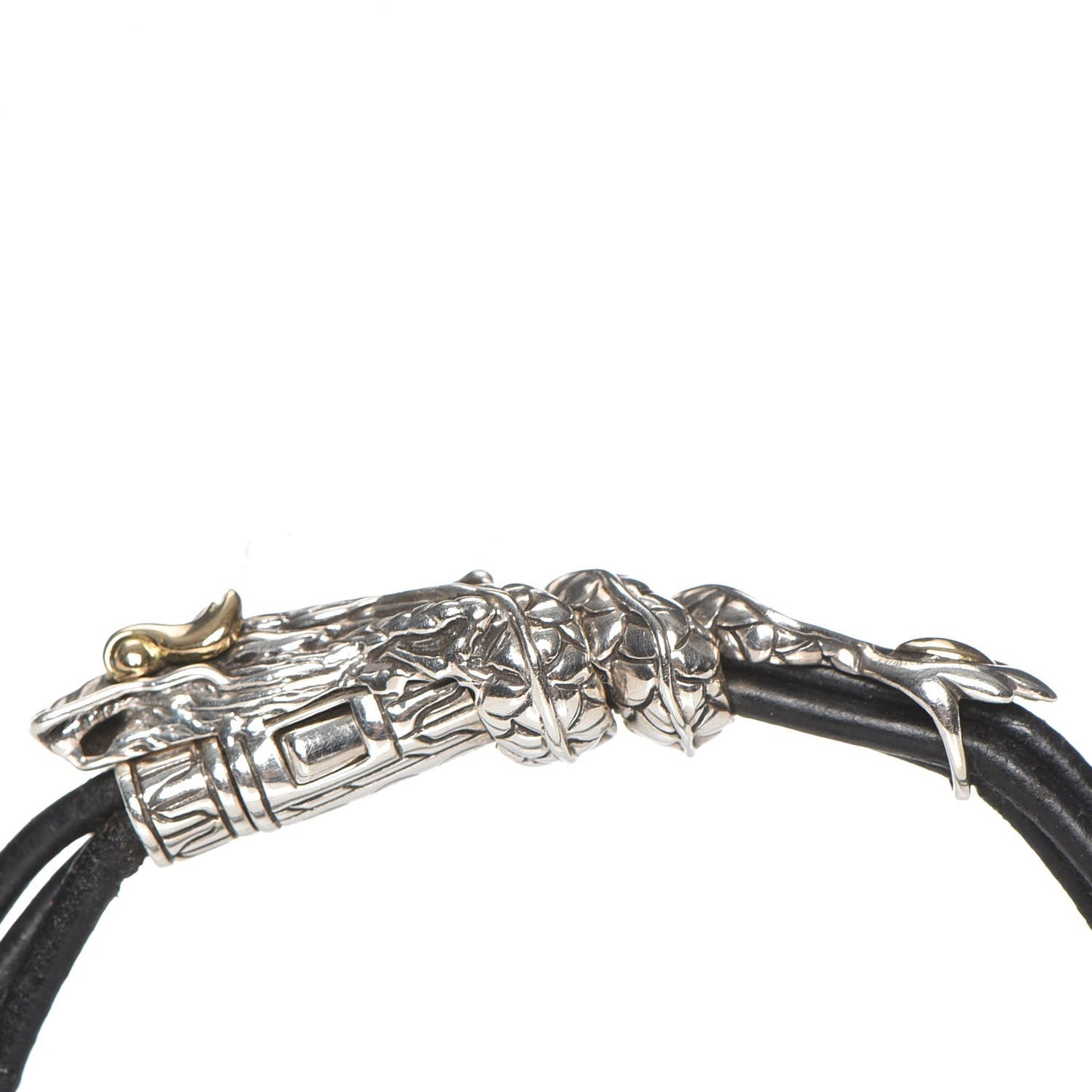 Sterling Silver 18K Yellow Gold Leather Naga Bracelet M Black