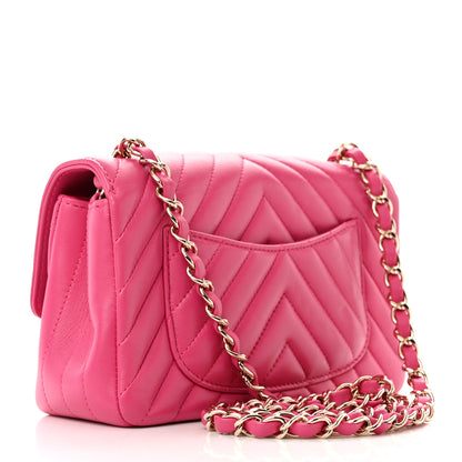 Chanel Lambskin Chevron Quilted Mini Rectangular Flap Fuchsia 3 of 11