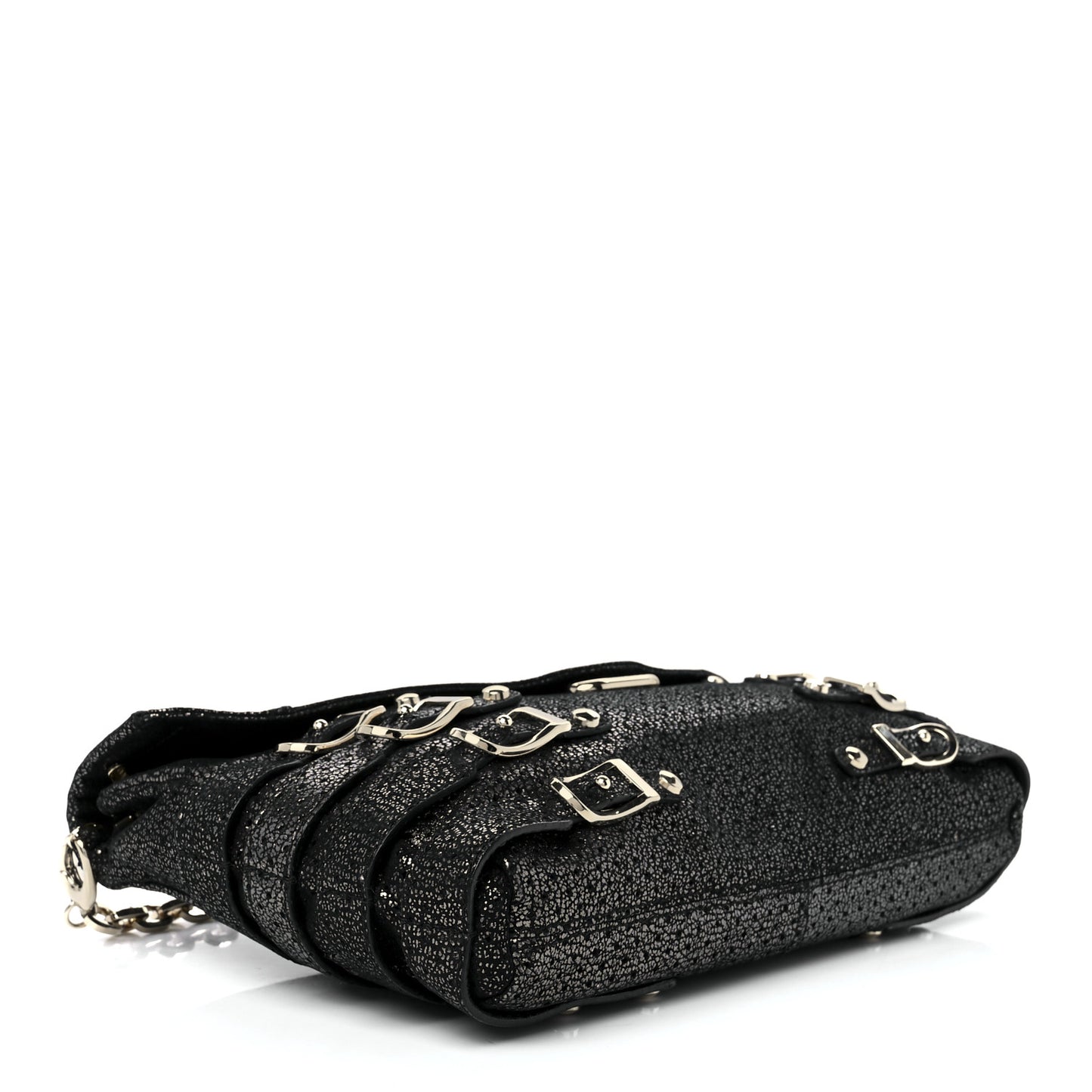 Metallic Calfskin Brix Convertible Clutch Black