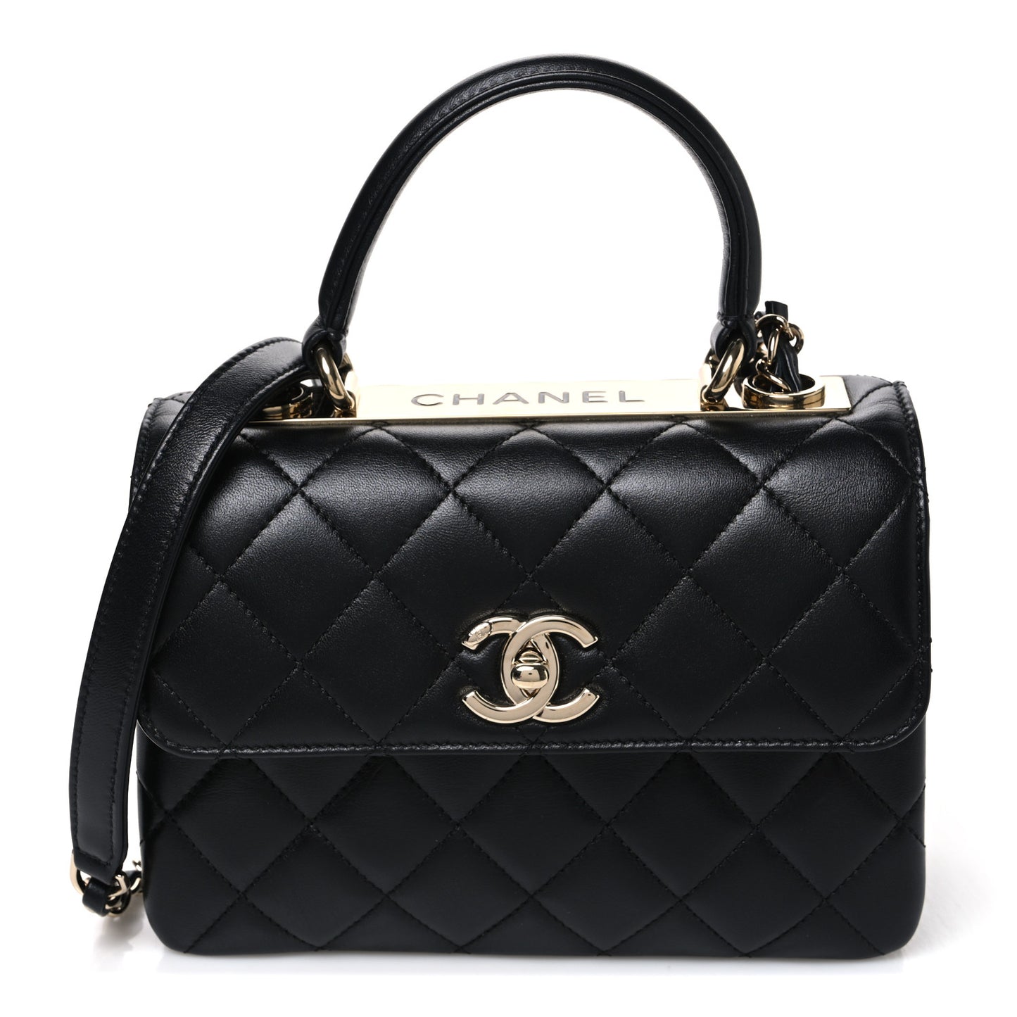Lambskin Quilted Mini Trendy CC Dual Handle Flap Bag Black