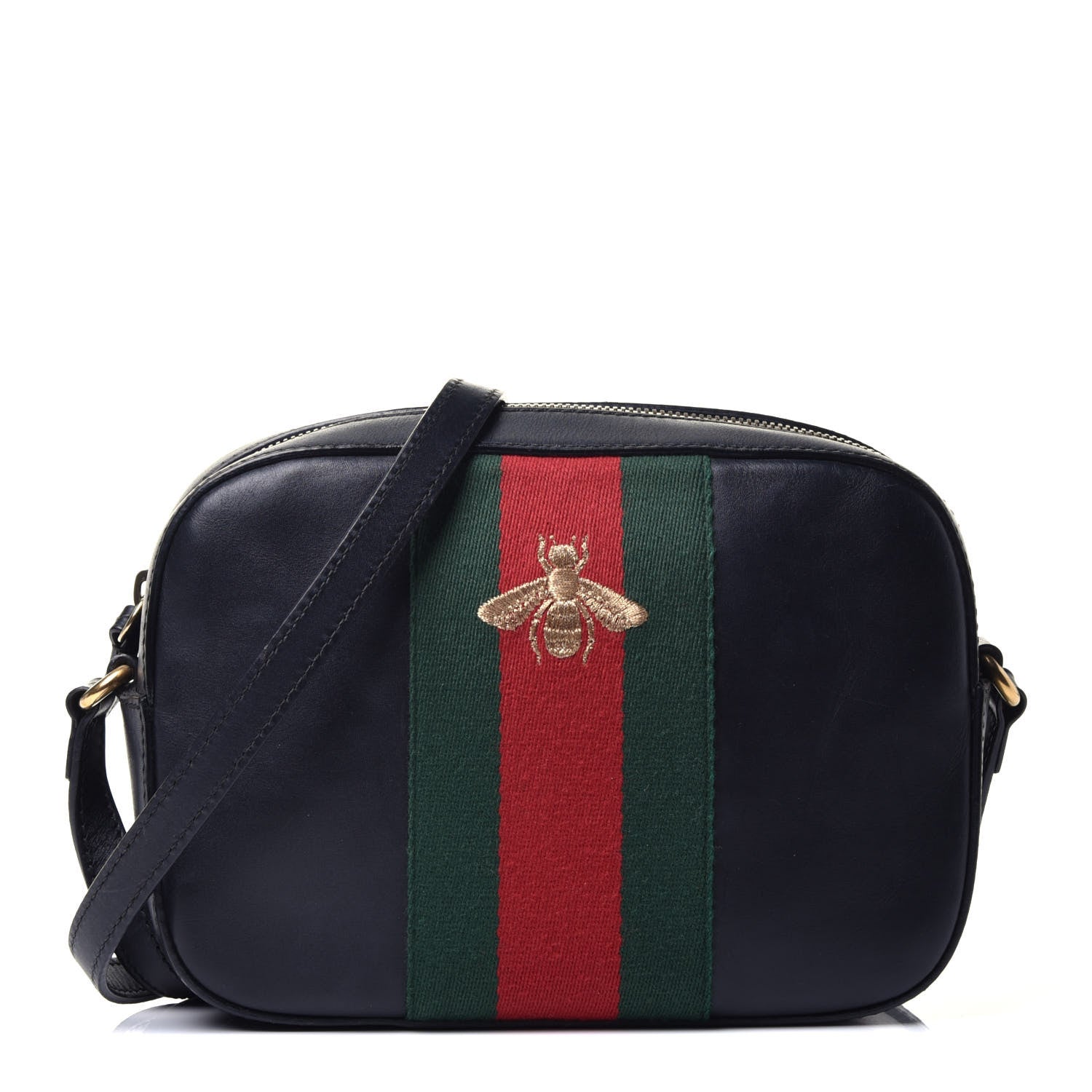 Gucci Calfskin Web Small Webby Bee Shoulder Bag Black 1 of 11
