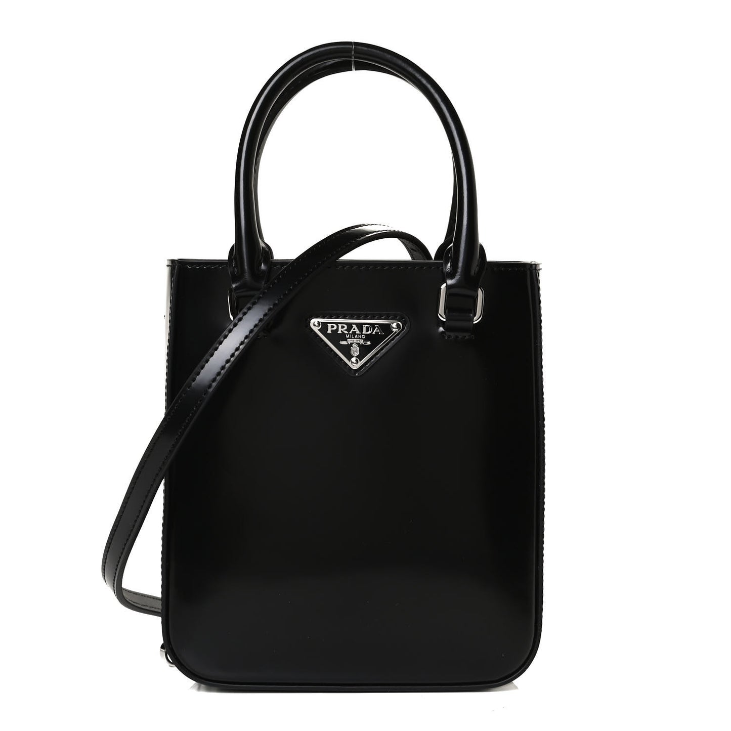Spazzolato Triangle Small Double Handle Crossbody Tote Black