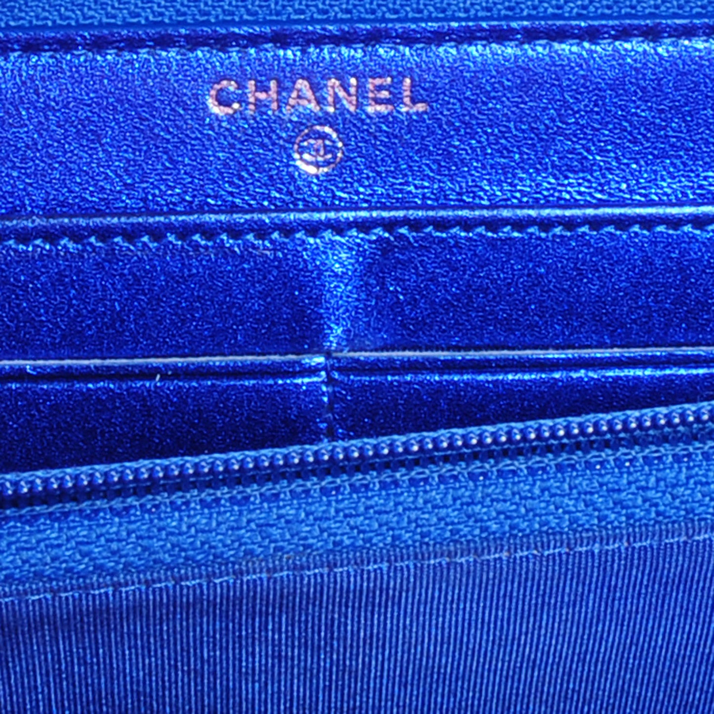 Metallic Patent Quilted Boy L-Gusset Zip Wallet Blue