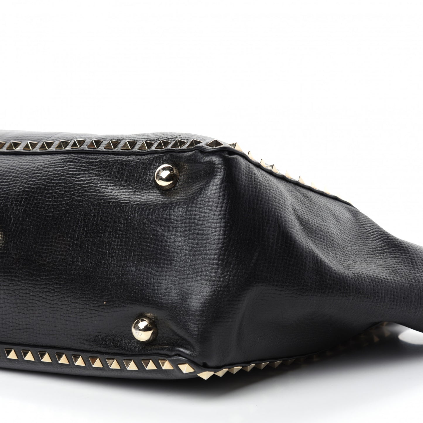 Textured Calfskin Medium Rockstud Tote Black