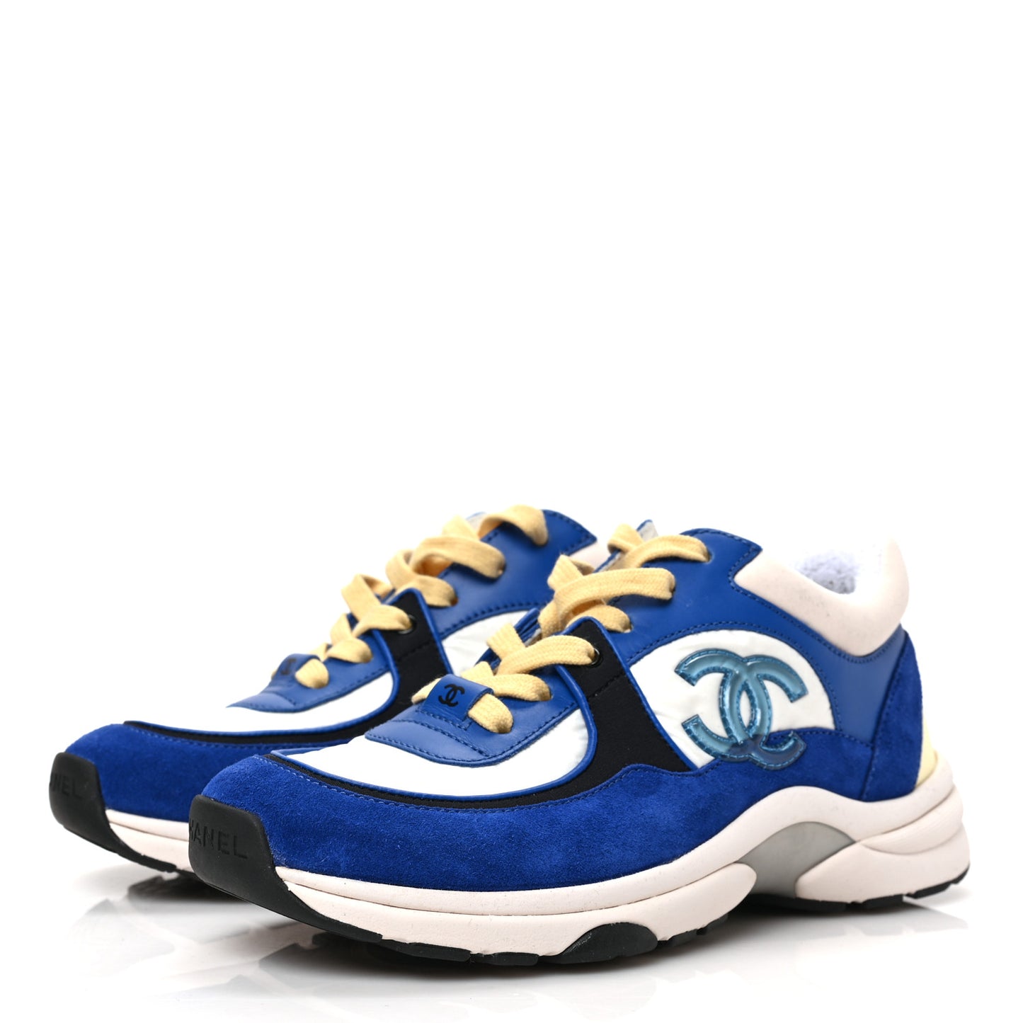 Nylon Lambskin Suede CC Womens Sneakers 35 Blue White Black