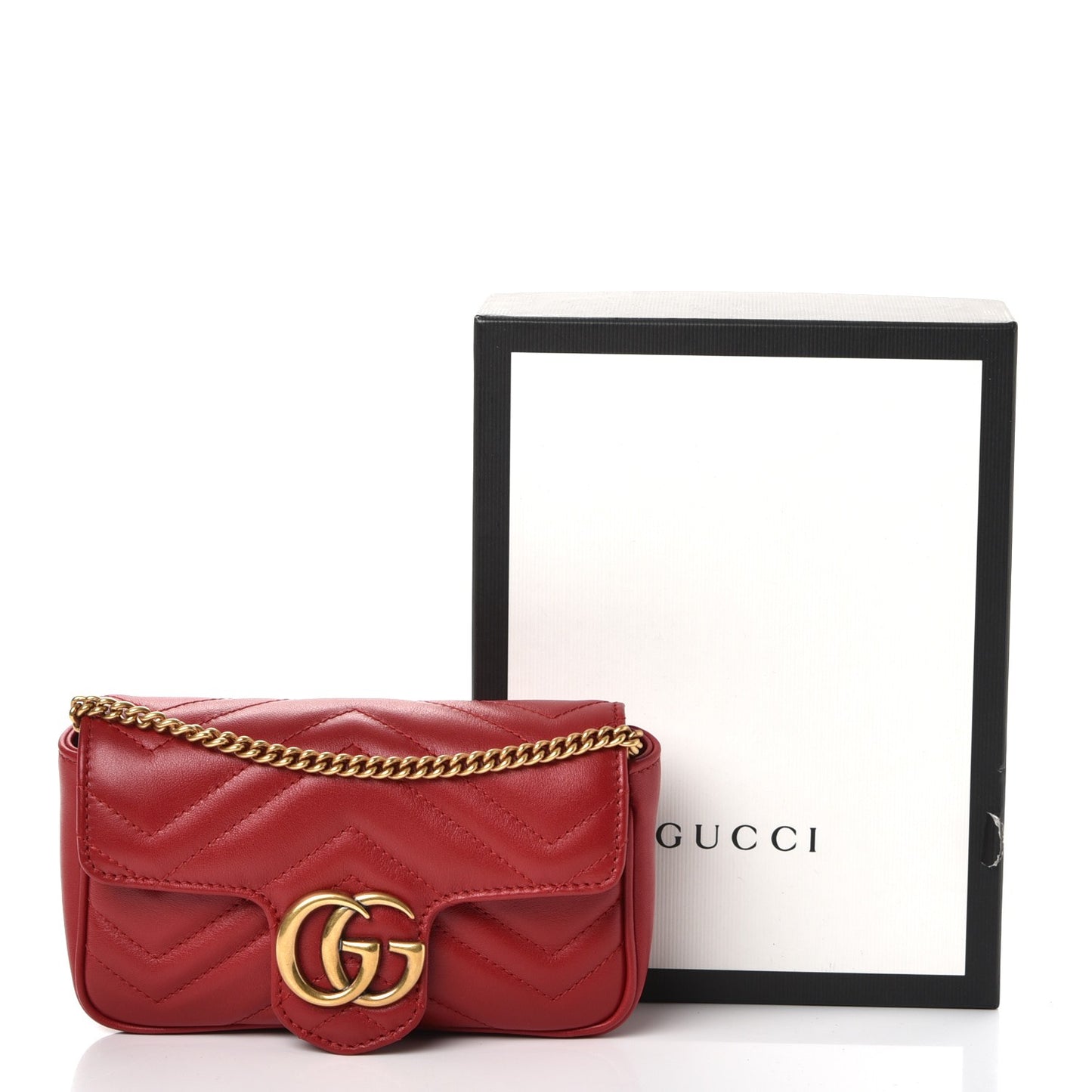 Calfskin Matelasse Super Mini GG Marmont Shoulder Bag Hibiscus Red