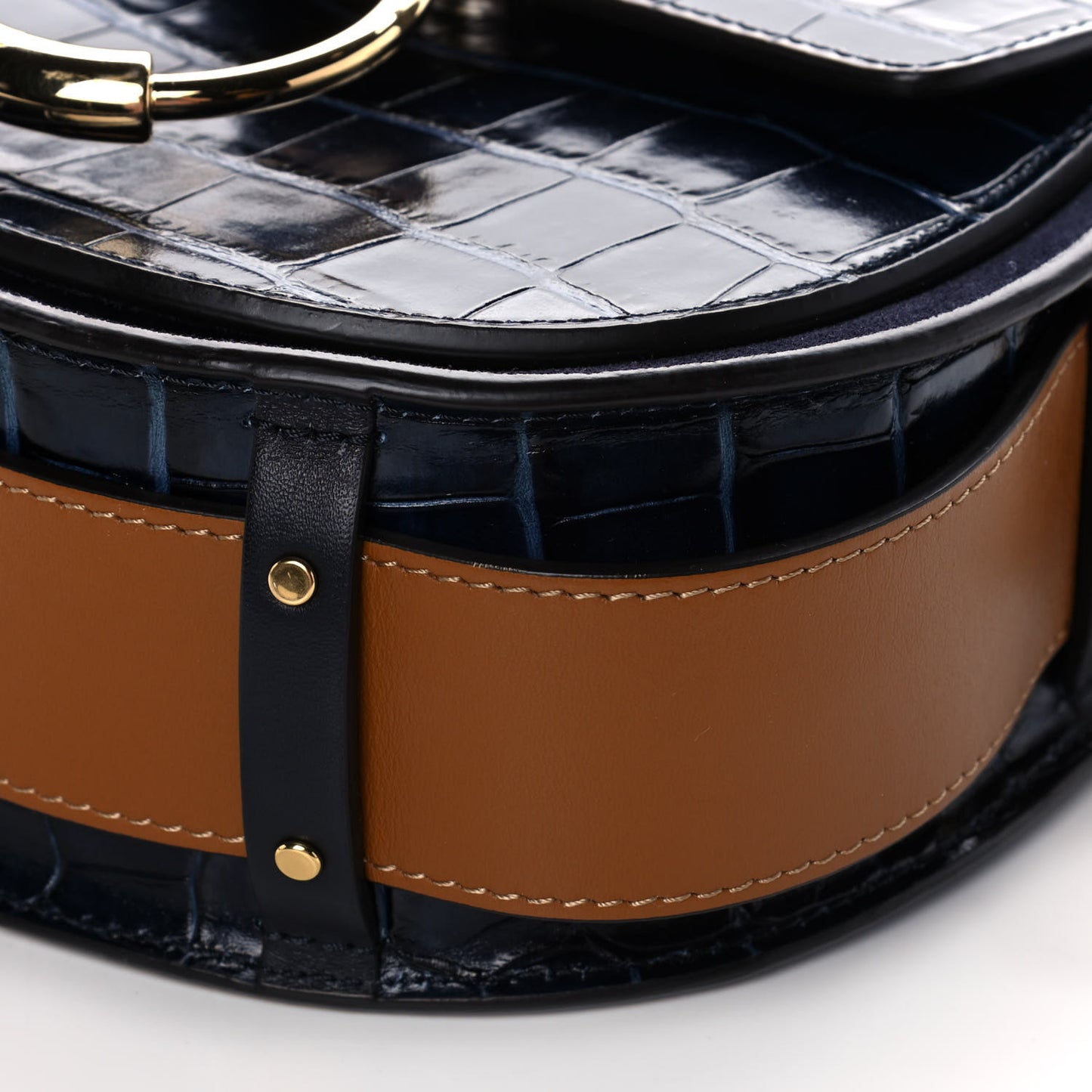 Calfskin Crocodile Embossed Small Tess Bag Full Blue