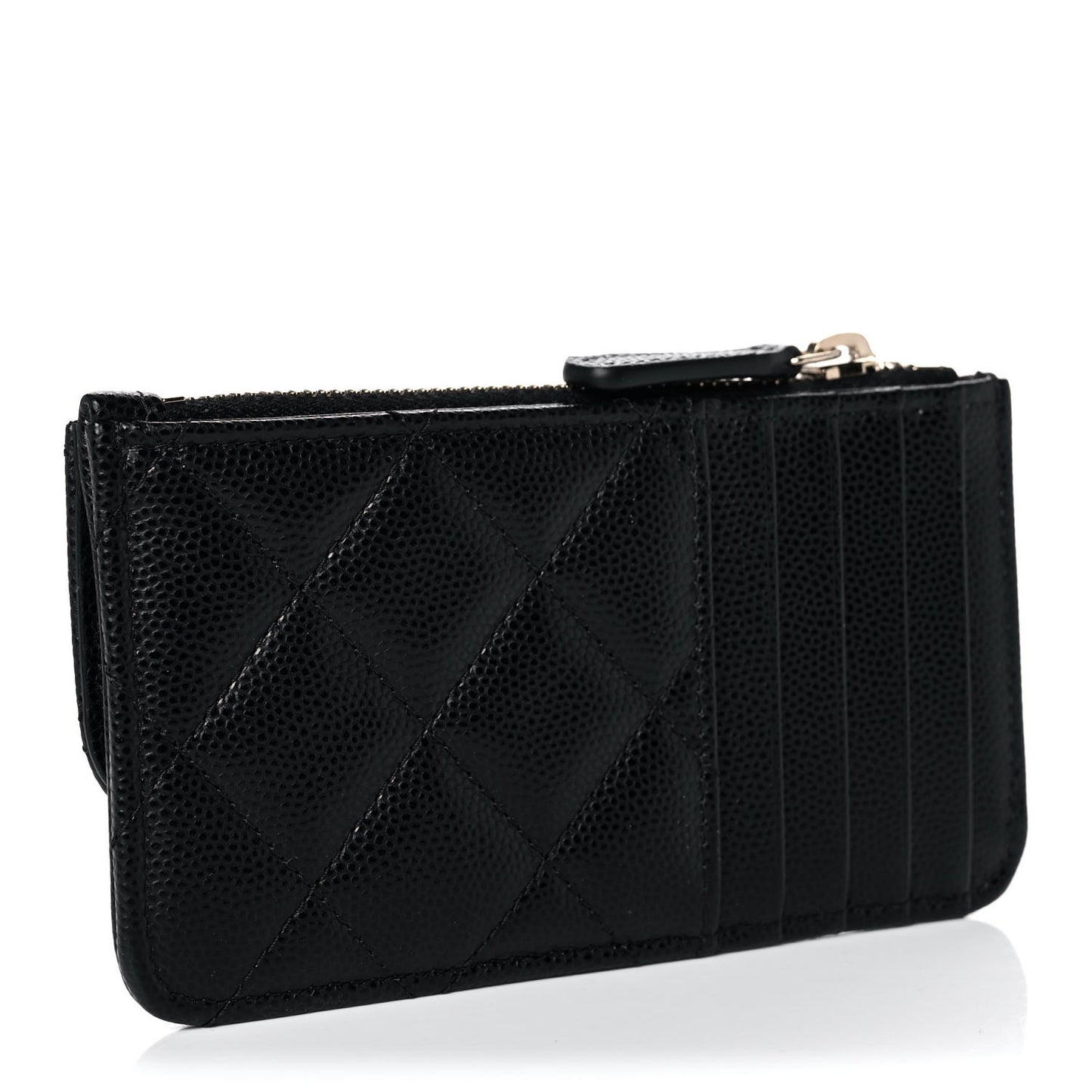 Caviar Quilted Flap Zip Card Holder Black